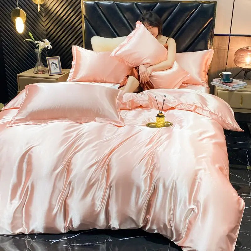 Luxurious golden rayon silk duvet cover bedroom bedding set