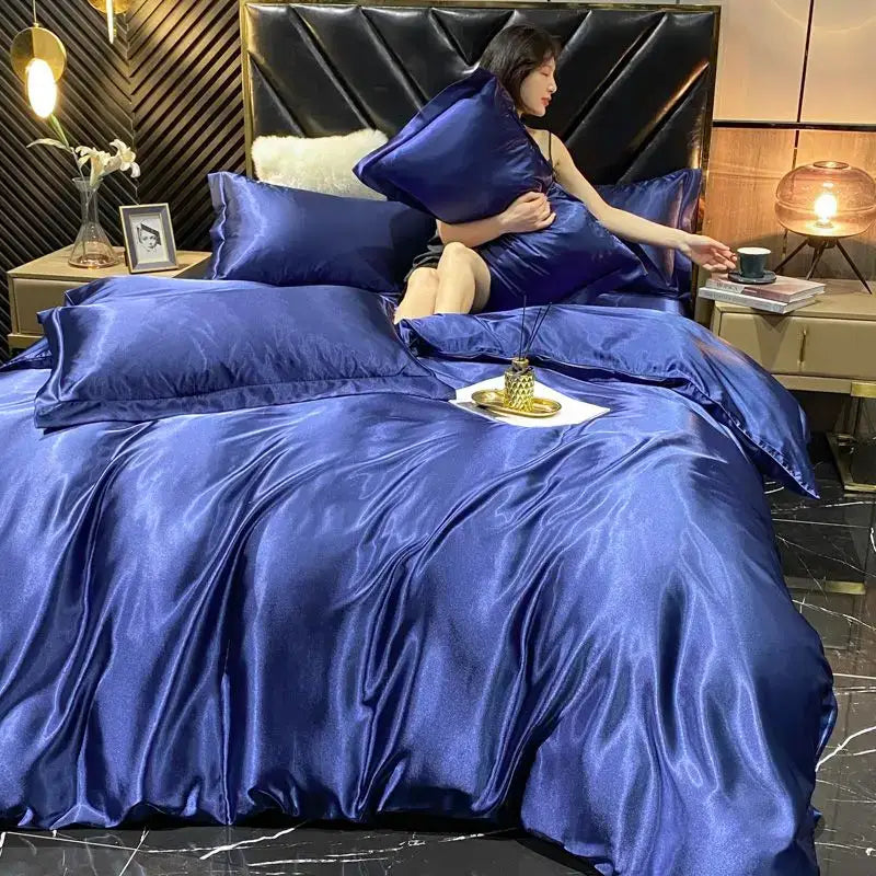 Luxurious pink satin 4 pcs duvet cover bedding set bedroom