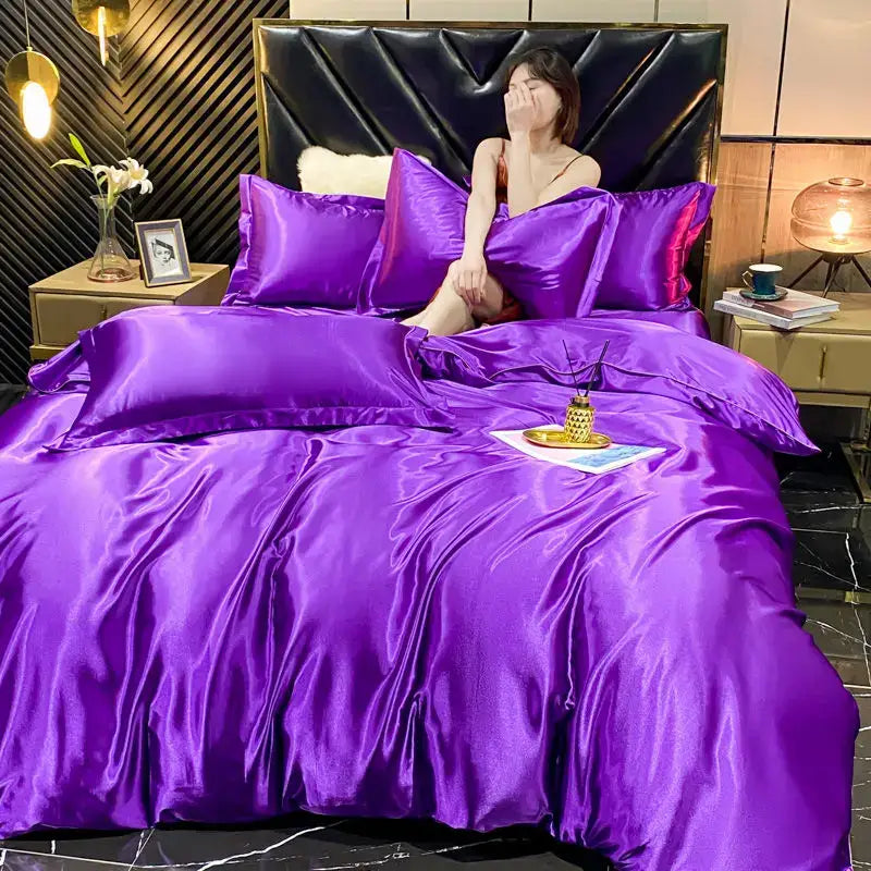 Luxurious bronze satin duvet cover bedding set bedroom king size