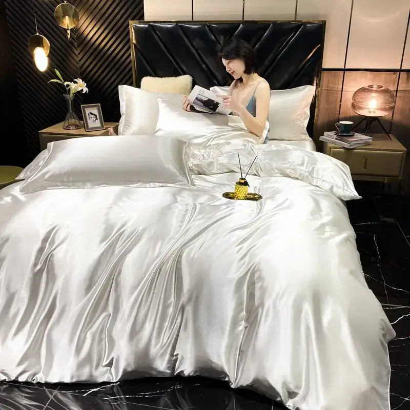 Luxurious golden rayon silk duvet cover bedroom bedding set