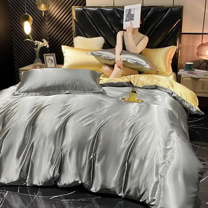Lavender satin rayon silk duvet cover king size bedroom bedding set