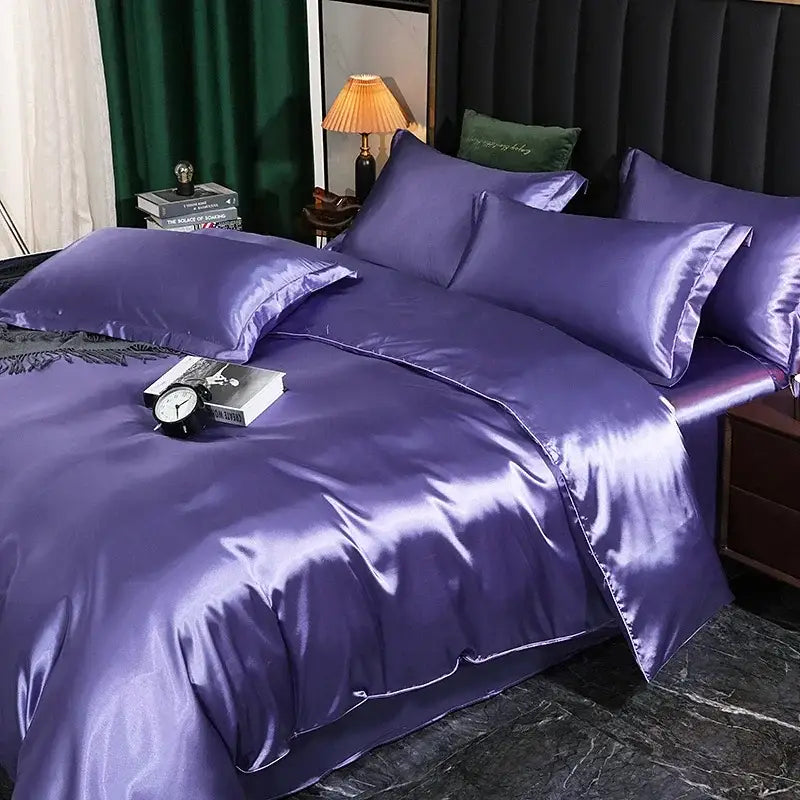 Luxurious emerald green satin duvet cover set bedroom bedding
