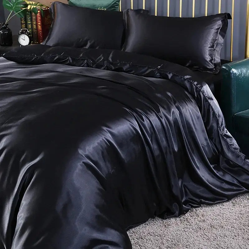 Luxurious emerald green satin duvet cover set bedroom bedding
