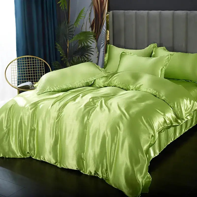 Luxurious light blue glossy satin bedding set bedroom duvet cover