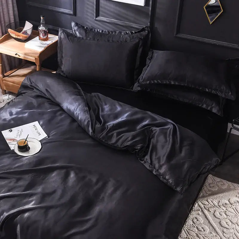 Luxurious teal satin bedding set – bedroom duvet cover and pillowcases