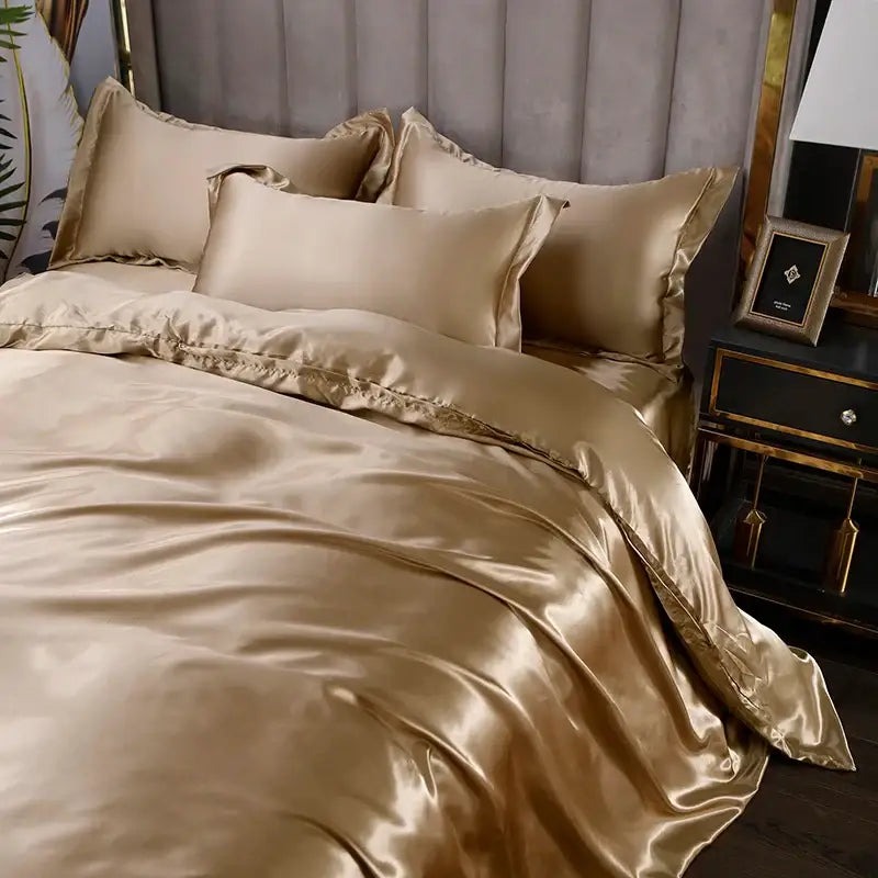 Elegant ruffled silk gray satin silk bedding set bedroom duvet cover