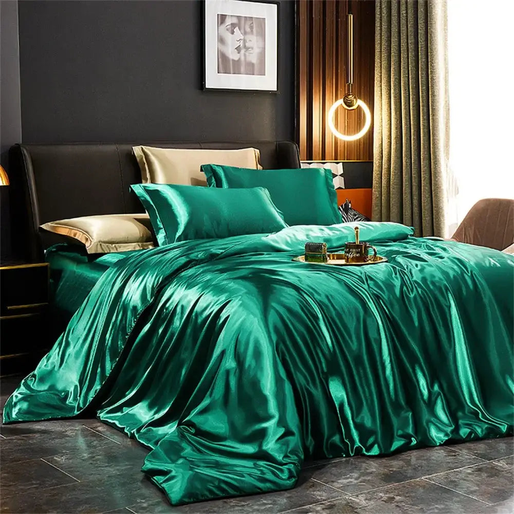 Luxurious gold & teal satin duvet cover bedding set – bedroom