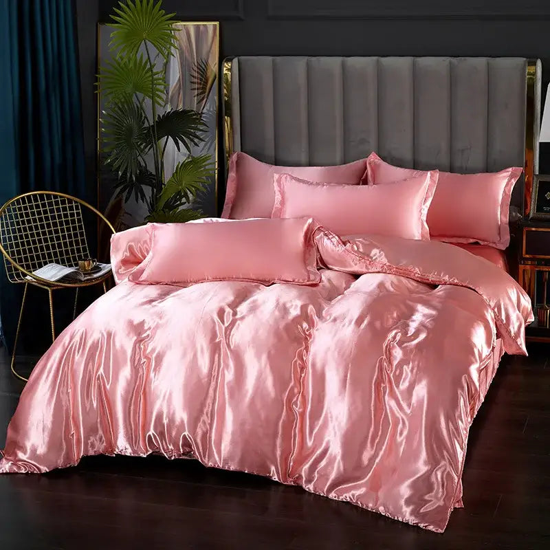 Luxurious white satin duvet cover bedding set bedroom silk finish