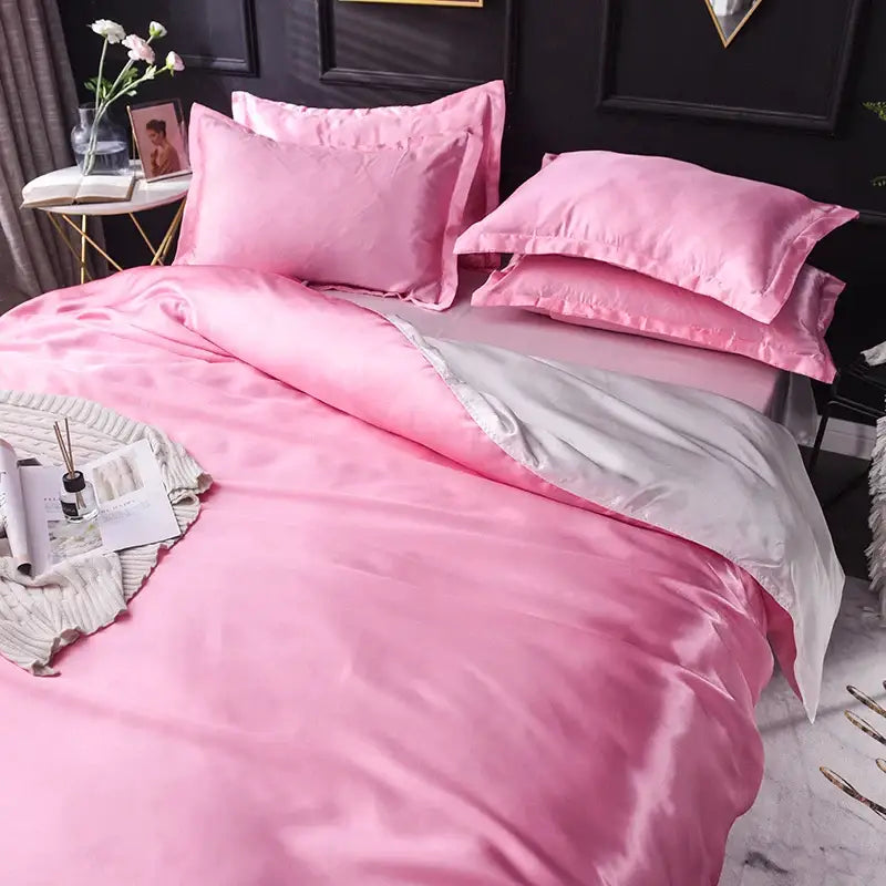 Luxurious gold satin silk bedding set bedroom ruffled edge decor