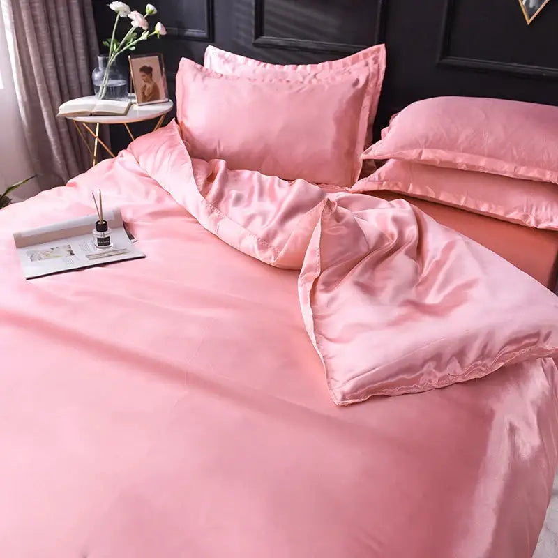 Luxurious blush pink silk bedding set bedroom duvet cover