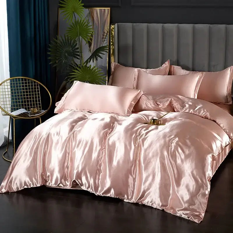Luxurious white satin duvet cover bedding set bedroom silk finish