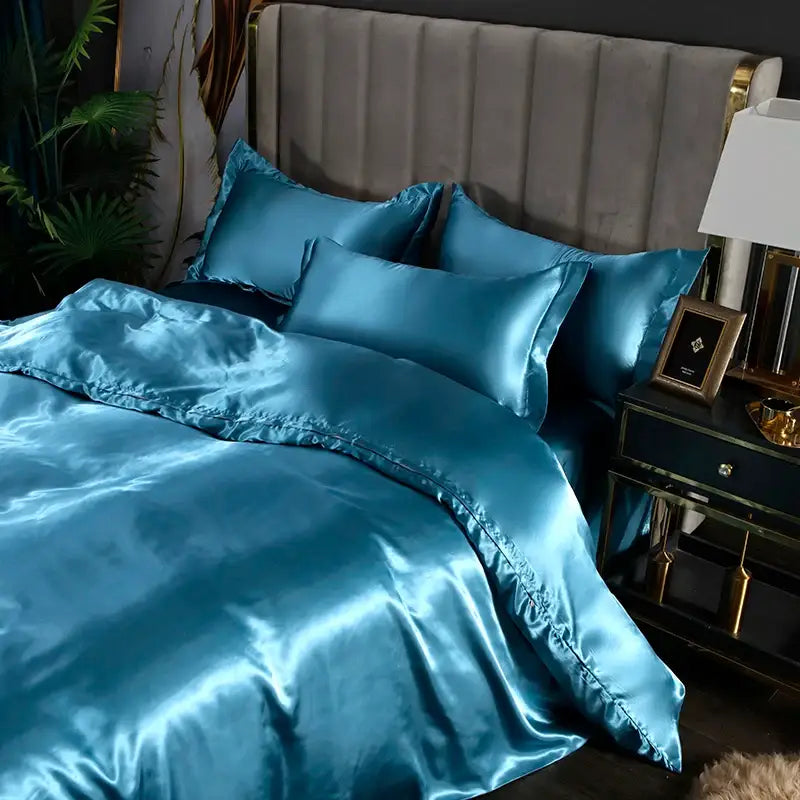 Elegant ruffled silk gray satin silk bedding set bedroom duvet cover