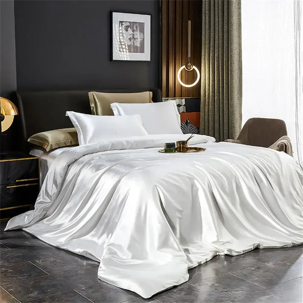 Luxurious gold & teal satin duvet cover bedding set – bedroom