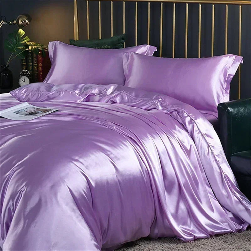 Luxurious purple satin bedding set bedroom duvet cover