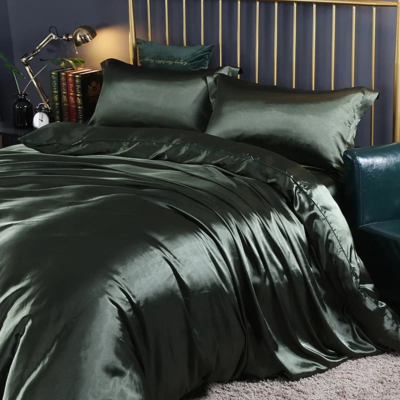 Luxurious turquoise satin duvet cover set bedroom bedding