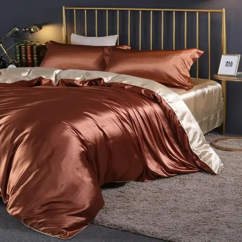 Luxurious turquoise satin duvet cover set bedroom bedding
