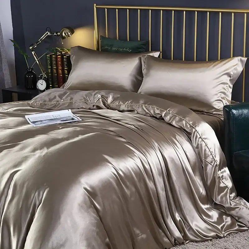 Luxurious dark gray satin duvet cover set bedroom 3 pcs duvet cover