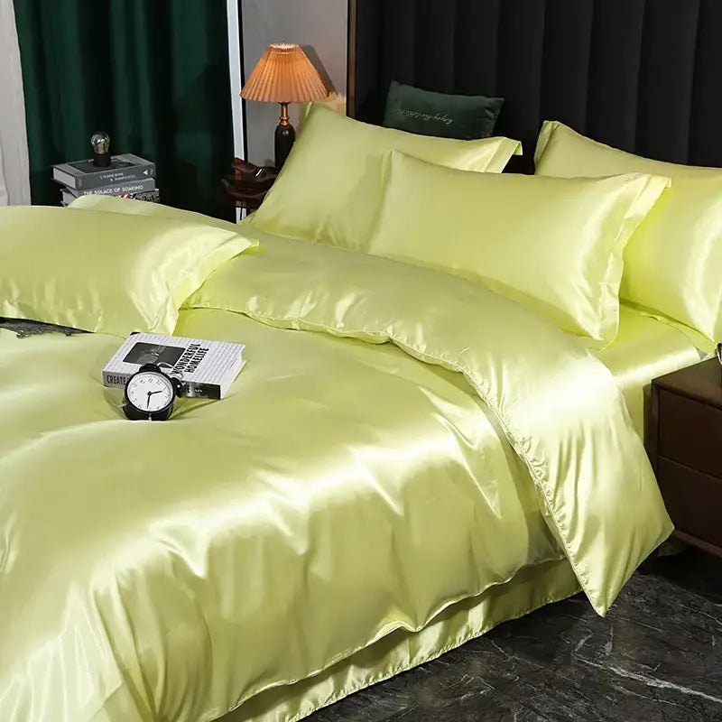 Luxurious copper satin duvet cover set bedroom silk bedding