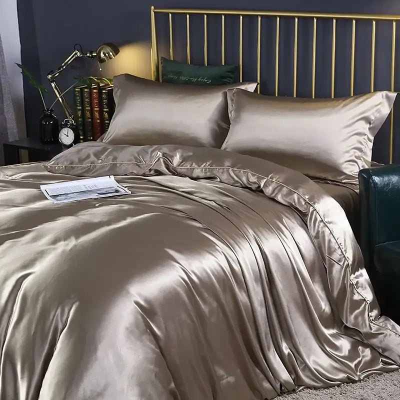 Luxurious turquoise satin duvet cover set bedroom bed sheet