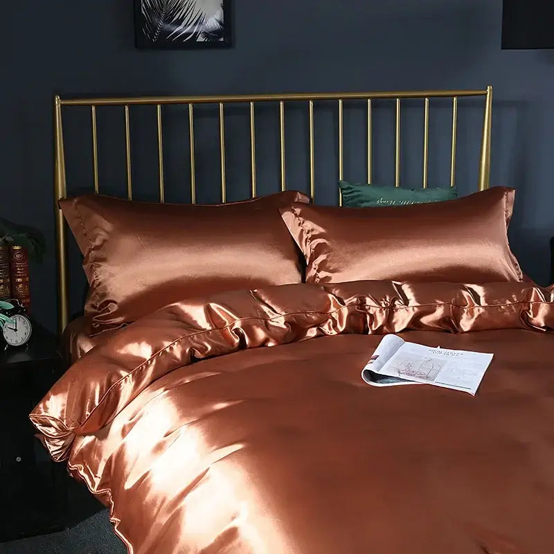 Luminous lime satin duvet cover set bedroom luxury bed sheet
