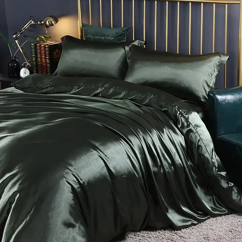 Luminous lime satin duvet cover set bedroom luxury bed sheet