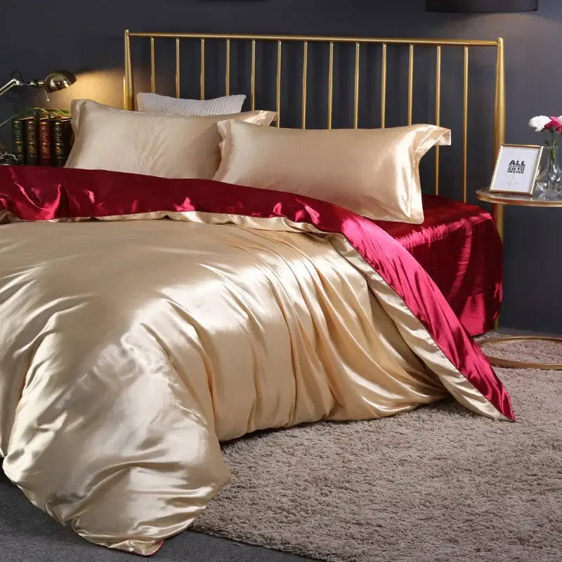 Luminous lime satin duvet cover set bedroom luxury bed sheet