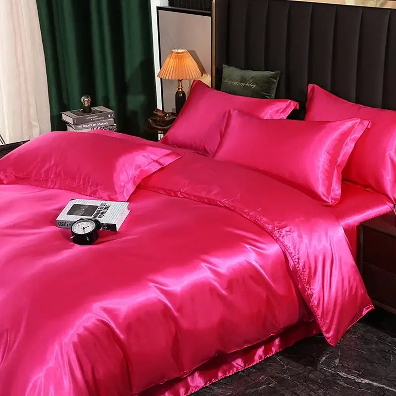 Luminous lime satin duvet cover set bedroom luxury bed sheet