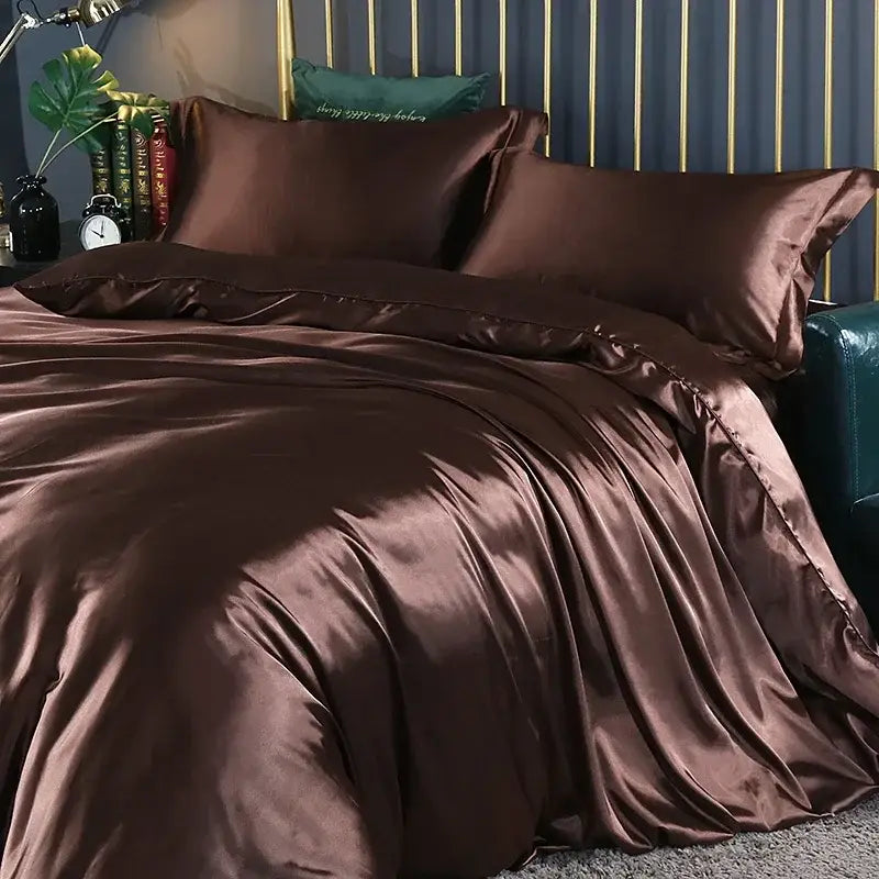 Luxurious turquoise satin duvet cover set bedroom bed sheet