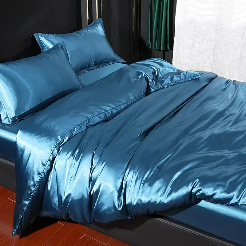 Luxurious turquoise satin duvet cover set bedroom bedding