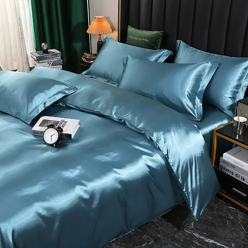 Luxurious copper satin duvet cover set bedroom silk bedding