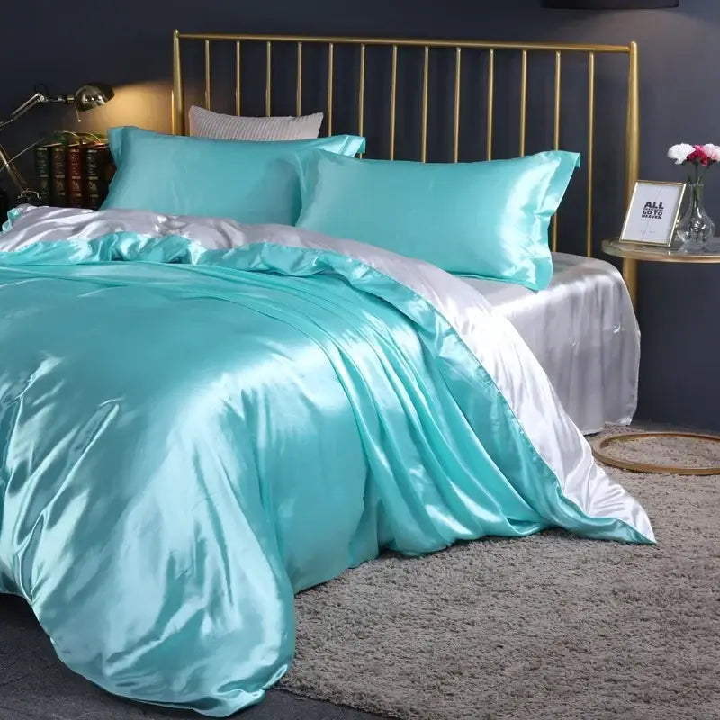 Luxurious copper satin duvet cover set bedroom silk bedding
