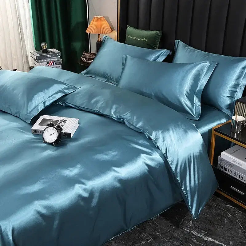 Luxurious gold satin duvet cover set bedroom bedding