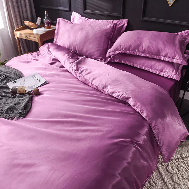 Luxurious crimson satin silk bedding set – bedroom duvet cover