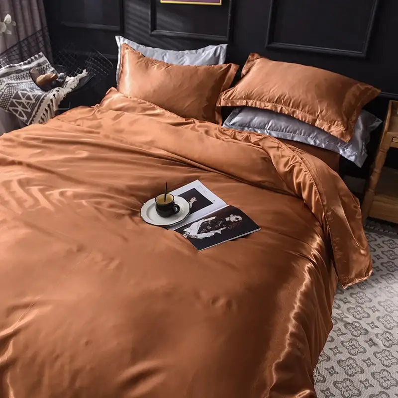 Luxurious navy satin silk bedding set bedroom decor