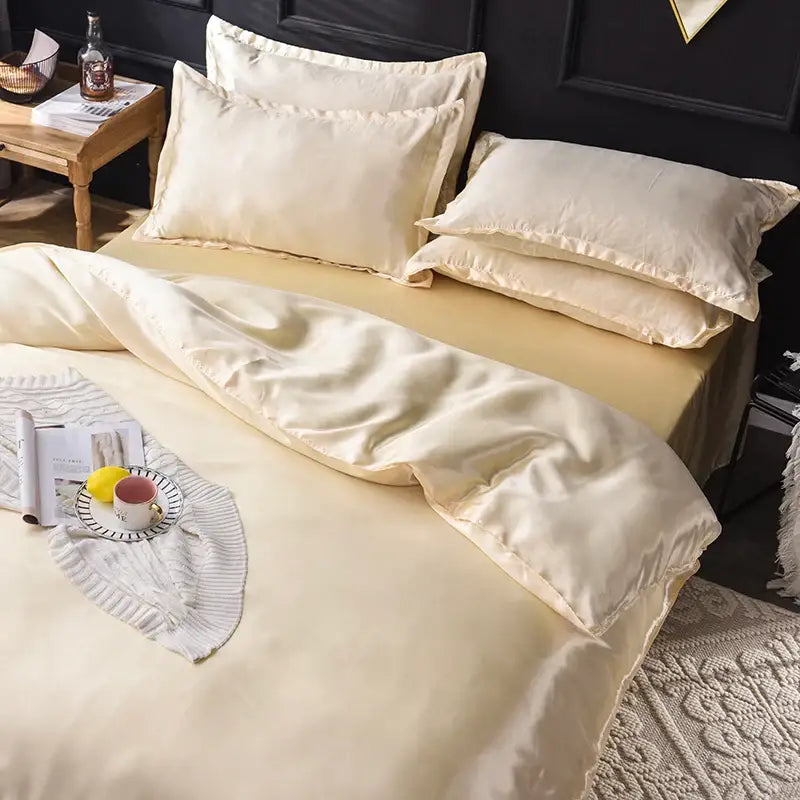 Luxurious silver & beige silk duvet cover bedding set bedroom