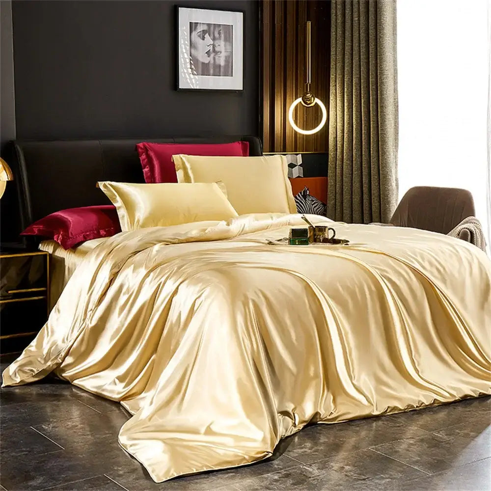 Luxurious purple satin duvet cover bedding set bedroom 4 pcs duvet