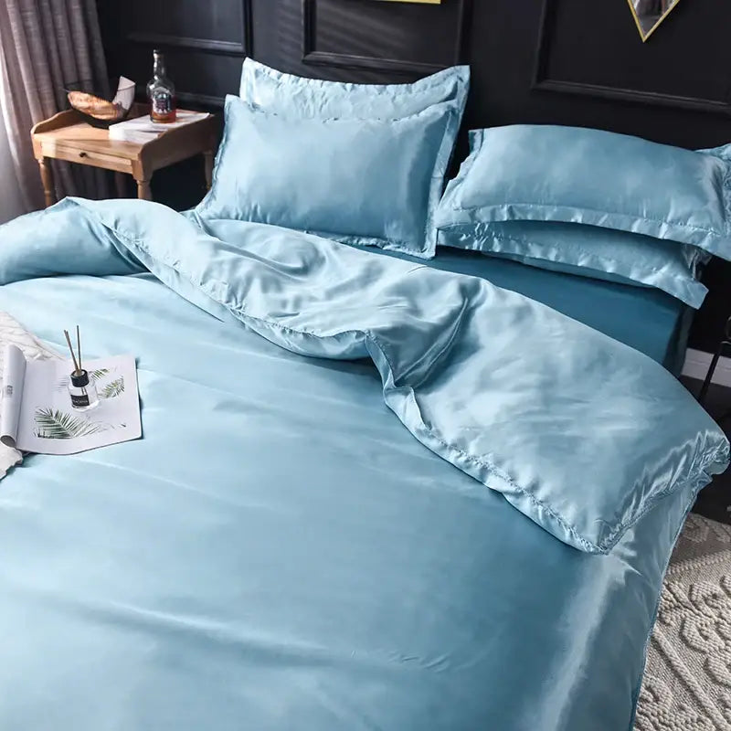 Luxurious navy satin silk bedding set bedroom decor