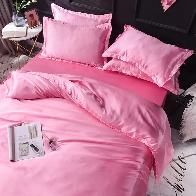 Luxurious emerald green satin silk bedding set bedroom decor