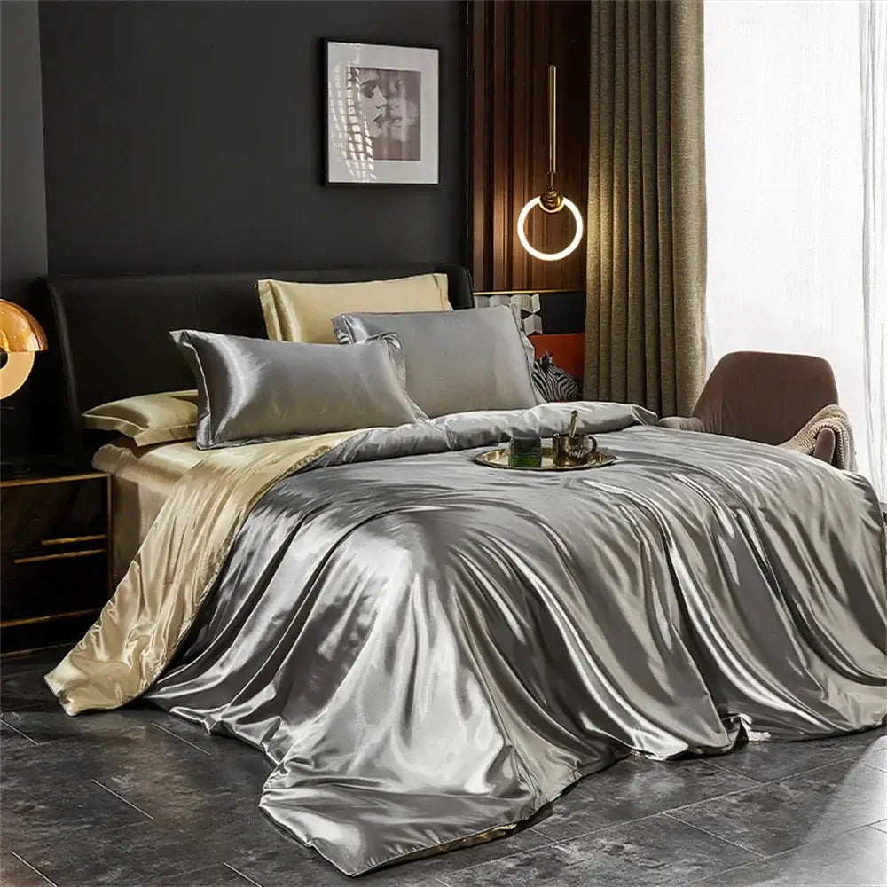 Luxurious purple satin duvet cover bedding set bedroom 4 pcs duvet