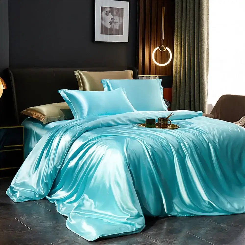 Luxurious purple satin duvet cover bedding set bedroom 4 pcs duvet