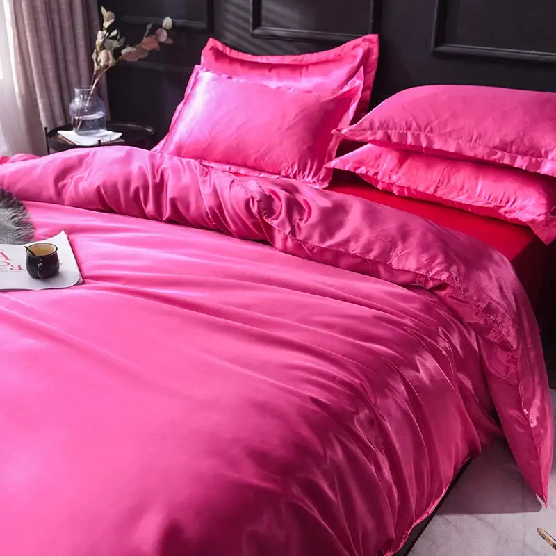 Luxurious white satin duvet cover bedding set bedroom silk finish