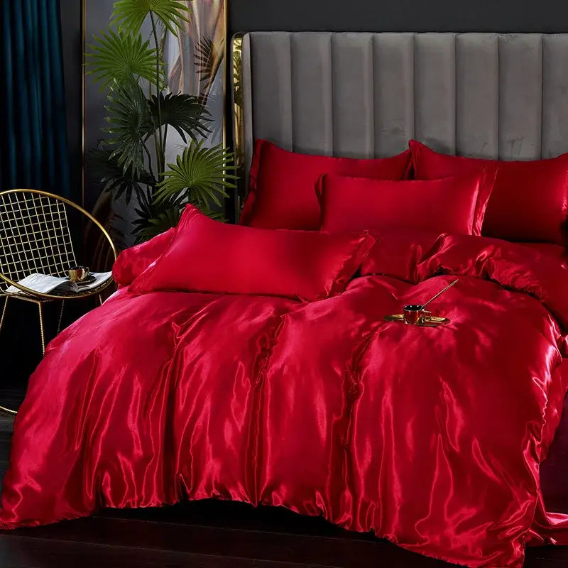 Lustrous deep purple satin duvet cover set bedroom bedding