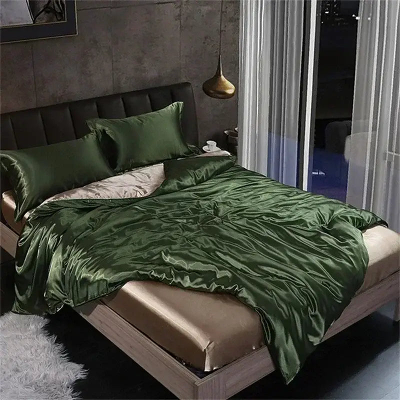 Luxurious dark green mulberry silk bedding set bedroom duvet cover