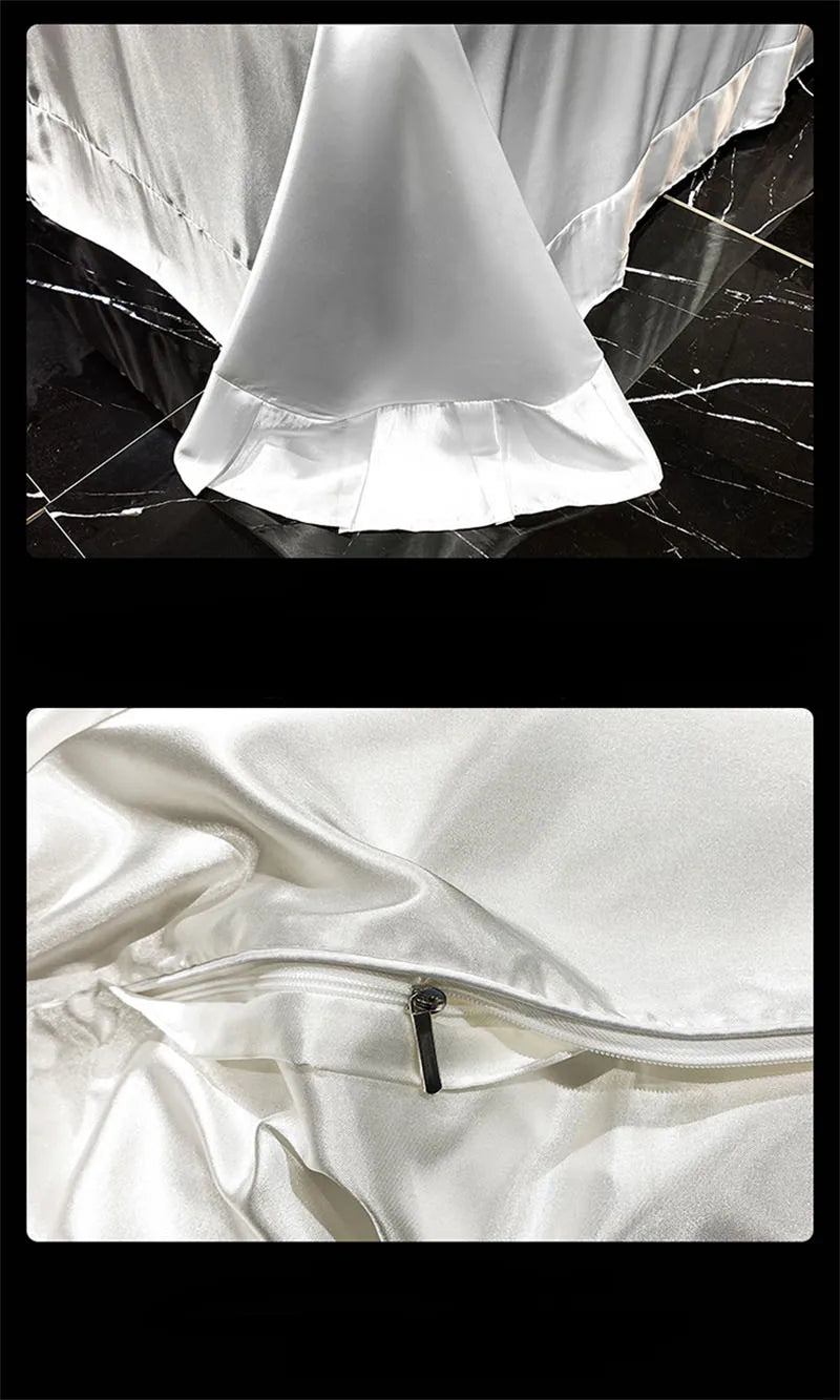 Luxurious silver satin duvet cover bedroom bedding set