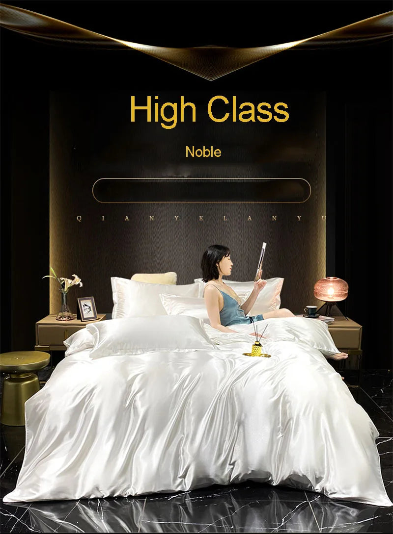 Luxurious deep blue & gold satin duvet cover bedroom bedding set