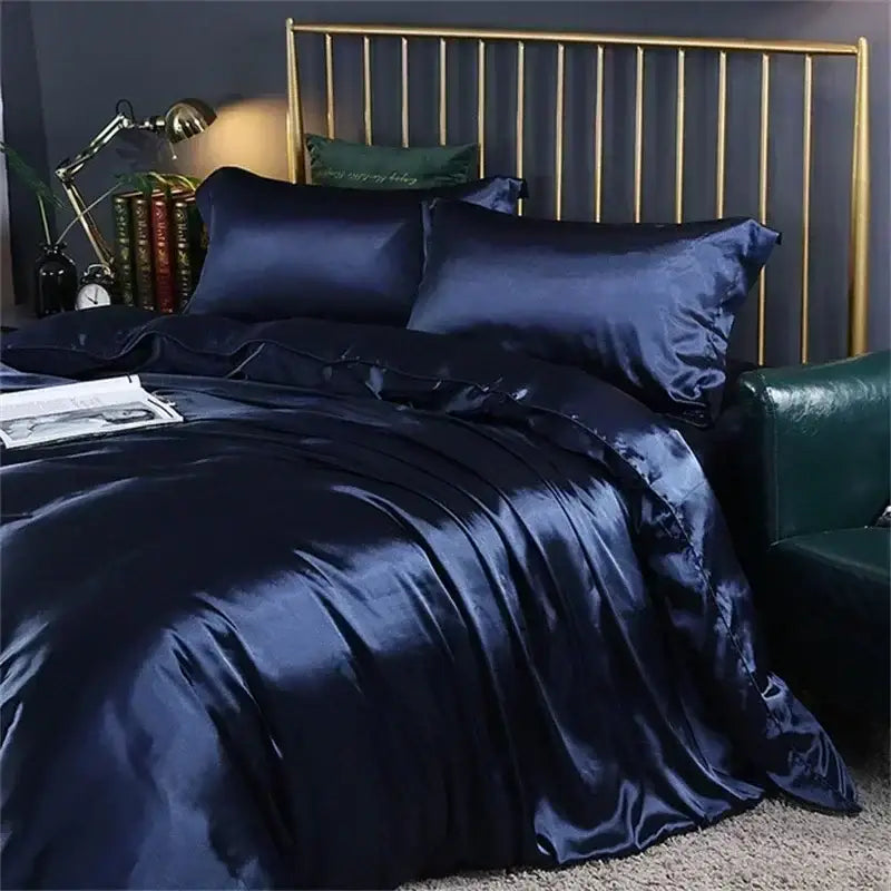 Luxury silver & gold satin duvet cover bedding set for bedroom