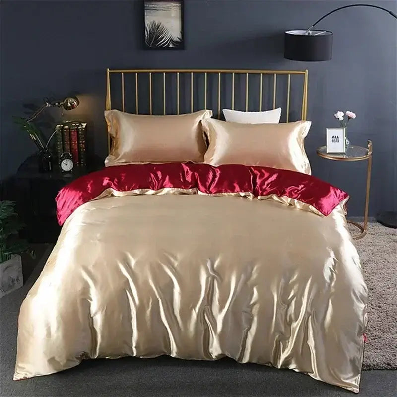 Luxurious emerald green satin bedding set with duvet cover bedroom