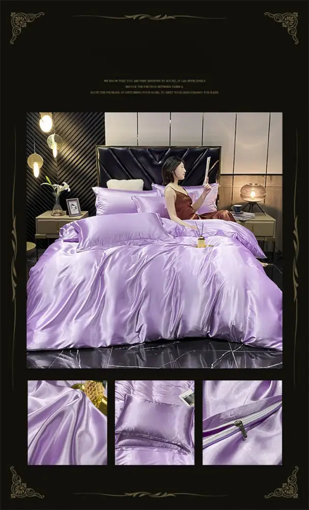 Luxurious emerald green satin bedding set with duvet cover bedroom