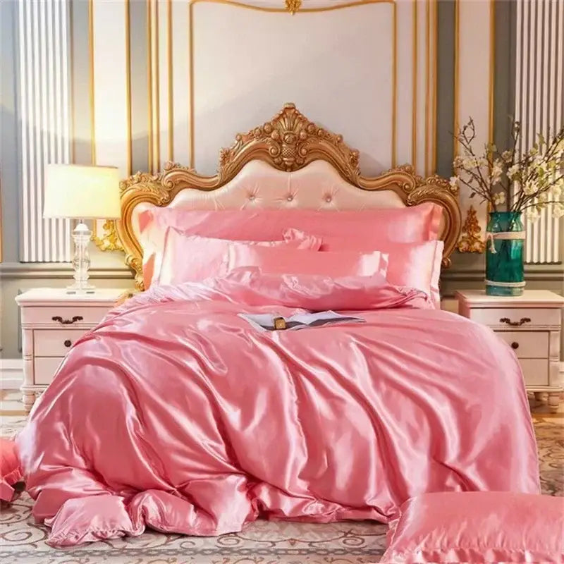 Luxury silver & gold satin duvet cover bedding set for bedroom