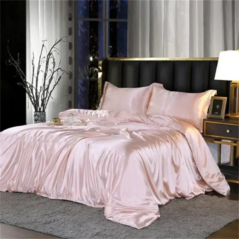 Luxurious deep blue & gold satin duvet cover bedroom bedding set